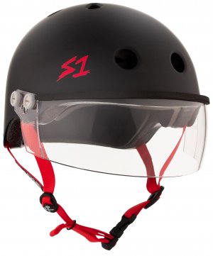 S1 Lifer Visor Helmet - Gen 2 - Black Matte w/ Red Straps and Clear Visor