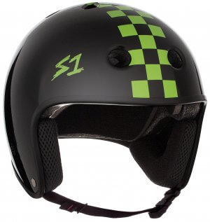 S1 Retro Lifer Helmet - Black Gloss w/ Bright Green Checkers